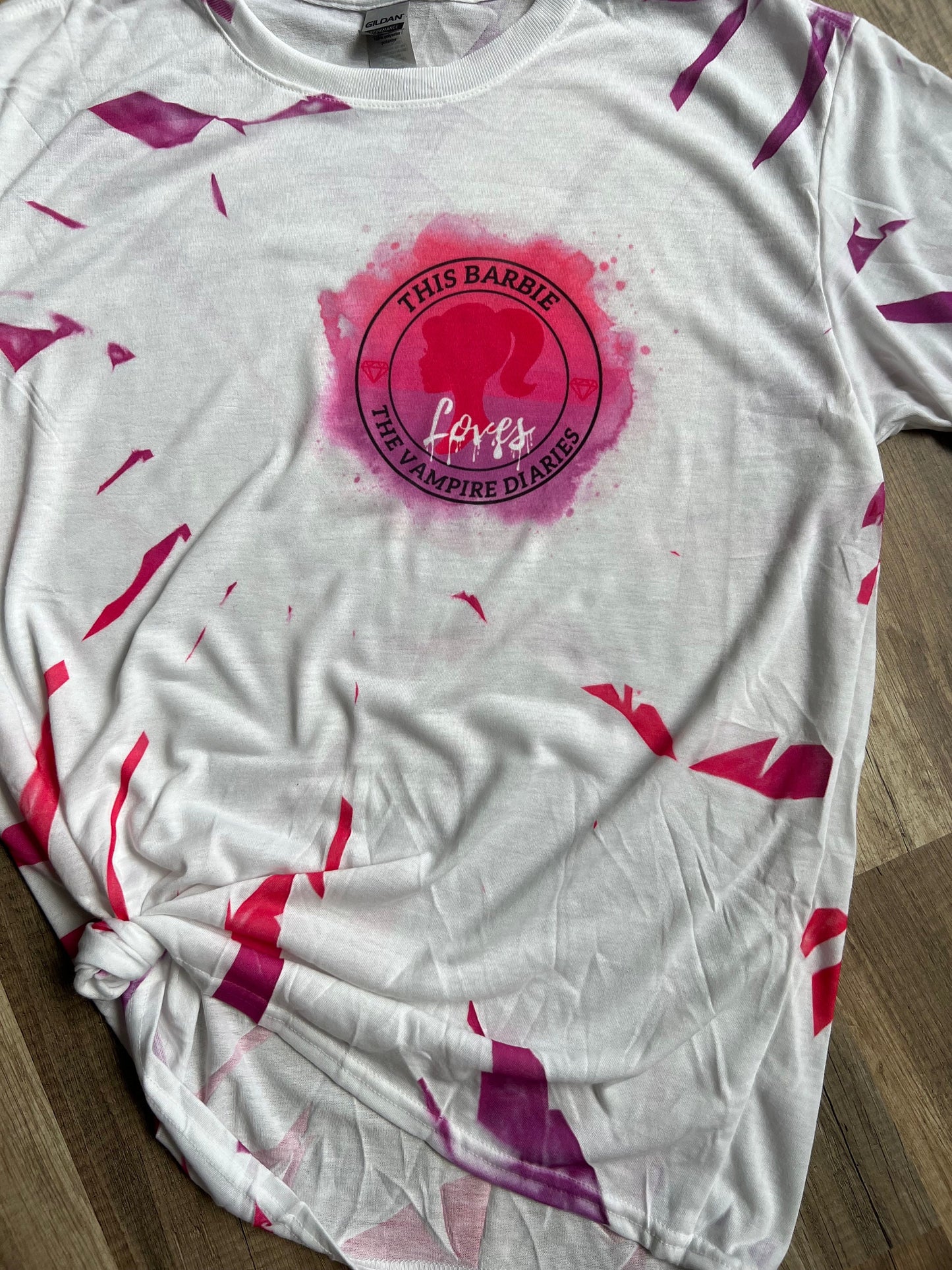 TVD fan shirt| This Barbie loves TVD |pink and purple tie dye| New Orleans|Mystic Falls| Virginia shirt| Vampire Diaries|