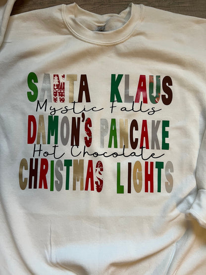 Mystic Falls and Christmas lights |The originals|Christmas sweatshirts|Vampire Diaries inspired sweatshirt|Damons pancake|santa Klaus