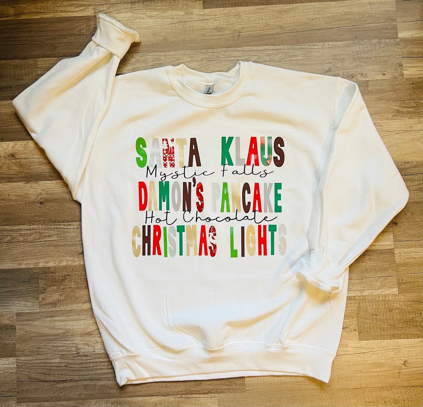 Mystic Falls and Christmas lights |The originals|Christmas sweatshirts|Vampire Diaries inspired sweatshirt|Damons pancake|santa Klaus