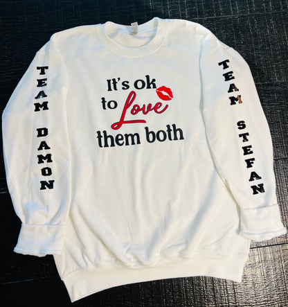 Vampire Diaries inspired sweatshirt| it’s ok to love them both|Mystic Falls| Damon | stefan|Virginia shirt| Vampire Diaries